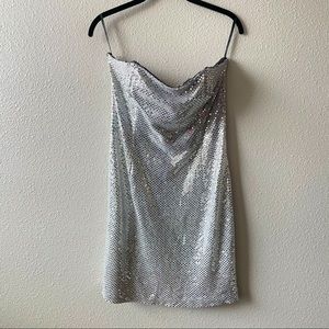 Gunne Sax Jessica McClintock Strapless Silver Sequined Dress